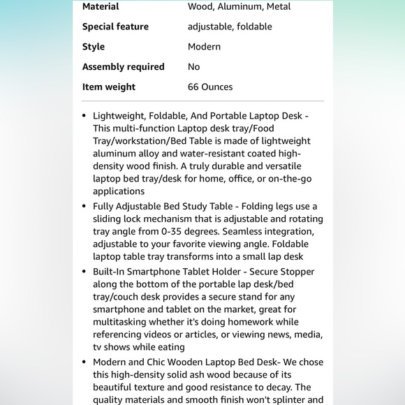 Folding Laptop tray Black, Adjustable Angle & Rise Portable for Sofa Bed desk - Picture 8 of 8